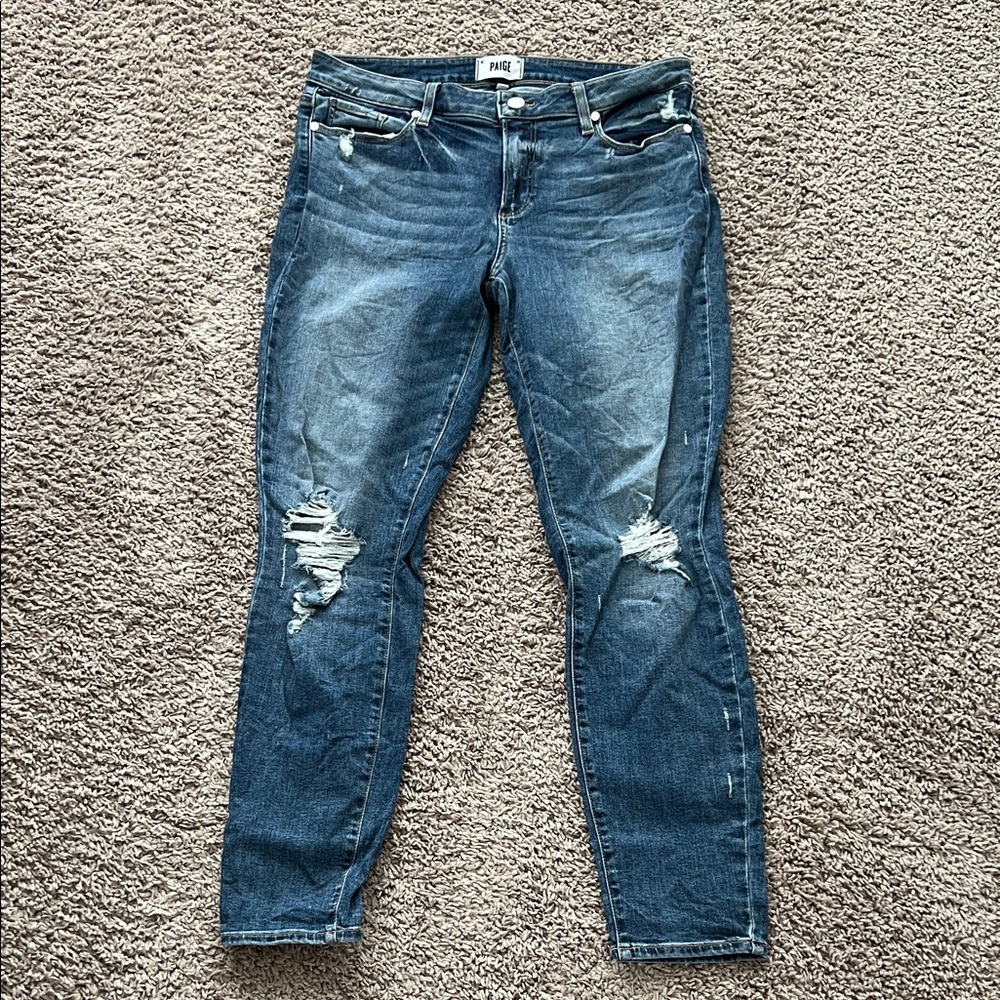PAIGE Verdugo Ankle Distressed Blue Jeans